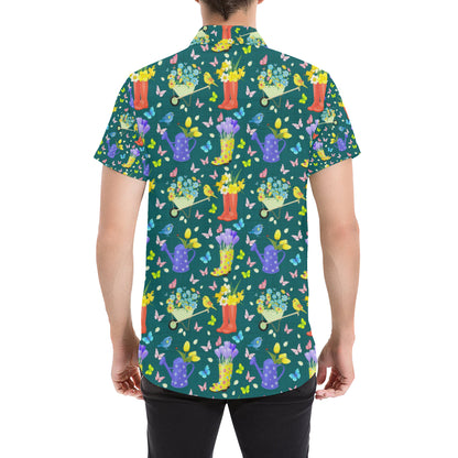 Gardening Pattern Print Design G08 Men's Short Sleeve Button Up Shirt