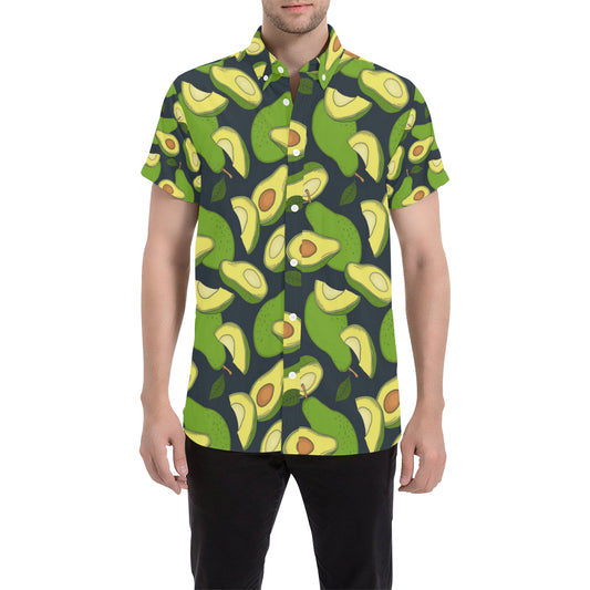 Avocado Pattern Print Design AC013 Men's Short Sleeve Button Up Shirt
