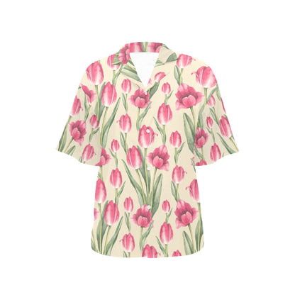 Tulip Pink Pattern Print Design TP06 Women's Hawaiian Shirt