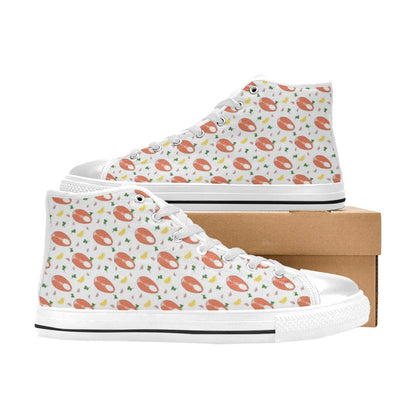 Salmon Steak Print Design LKS303 High Top Women's White Shoes