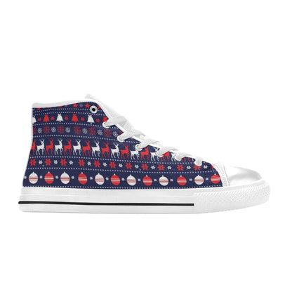 Reindeer Print Design LKS404 High Top Women's White Shoes