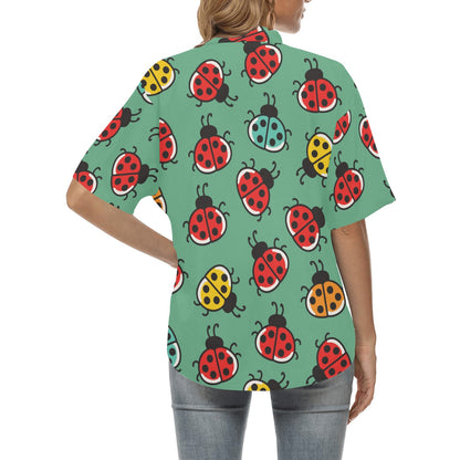Ladybug Pattern Print Design 02 Women's Hawaiian Shirt