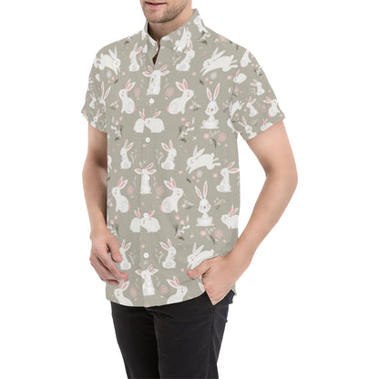 Rabbit Pattern Print Design RB03 Men's Short Sleeve Button Up Shirt