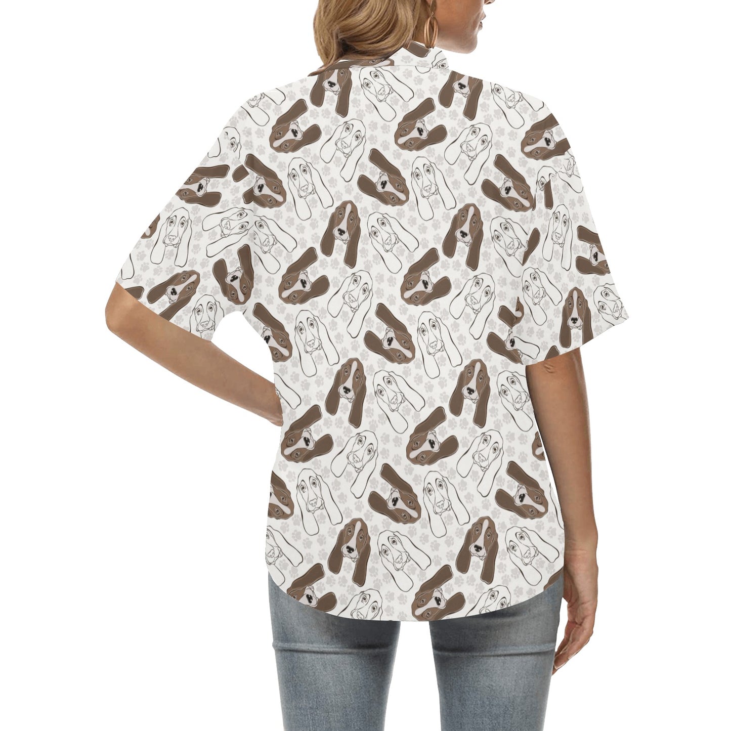 Basset Hound Pattern Print Design 01 Women's Hawaiian Shirt