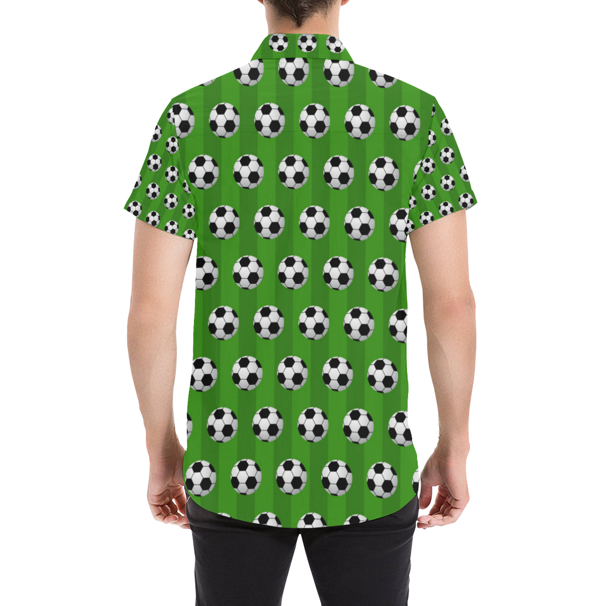 Soccer Ball Green Backgrpund Print Men's Short Sleeve Button Up Shirt