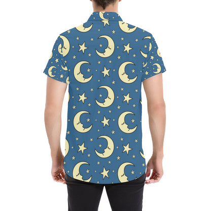 Moon Night Pattern Print Design 03 Men's Short Sleeve Button Up Shirt
