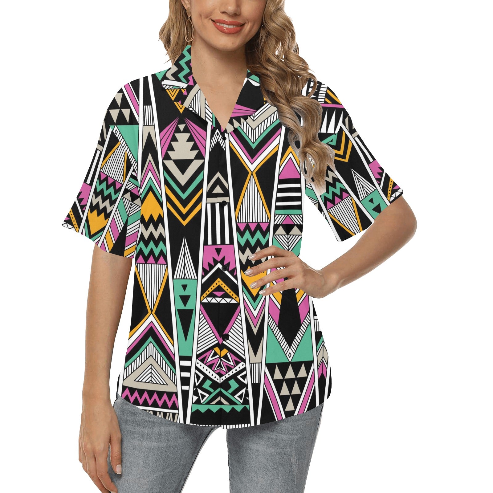 Tribal Aztec Triangle Women's Hawaiian Shirt