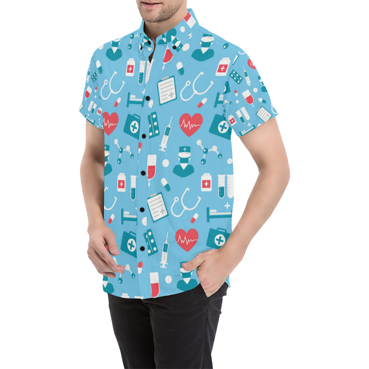 Nurse Pattern Print Design A03 Men's Short Sleeve Button Up Shirt