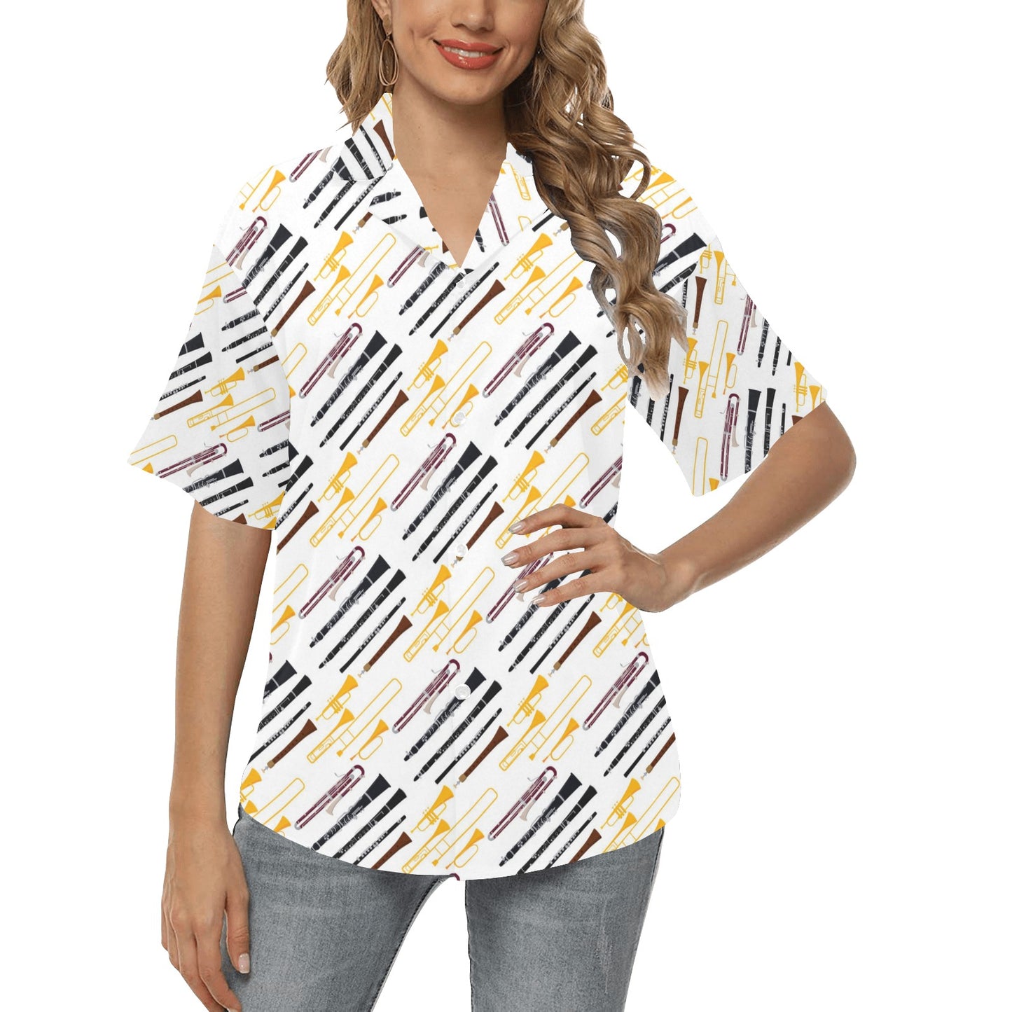 Clarinet Pattern Print Design 01 Women's Hawaiian Shirt