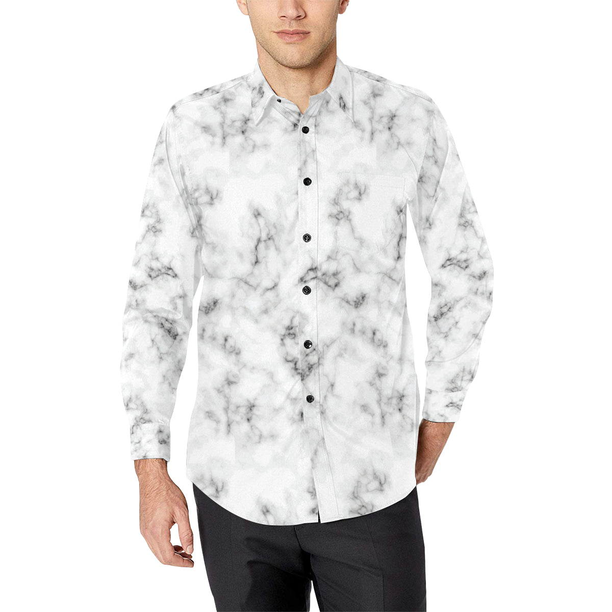 Marble Pattern Print Design 01 Men's Long Sleeve Shirt