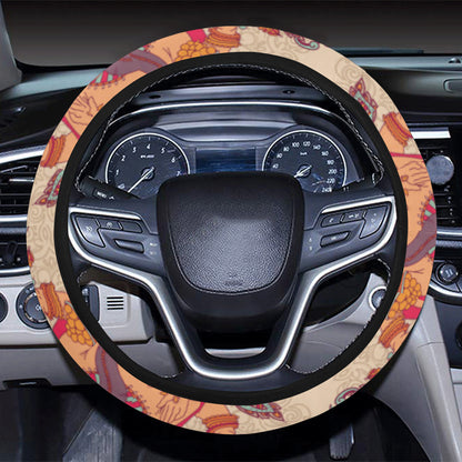 Ganesha Indian Pattern Print Design 02 Steering Wheel Cover with Elastic Edge