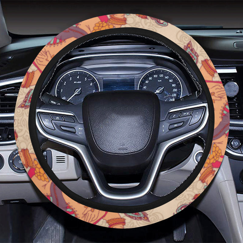 Ganesha Indian Pattern Print Design 02 Steering Wheel Cover with Elastic Edge