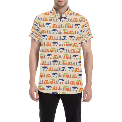 Camper Tent Pattern Print Design 03 Men's Short Sleeve Button Up Shirt