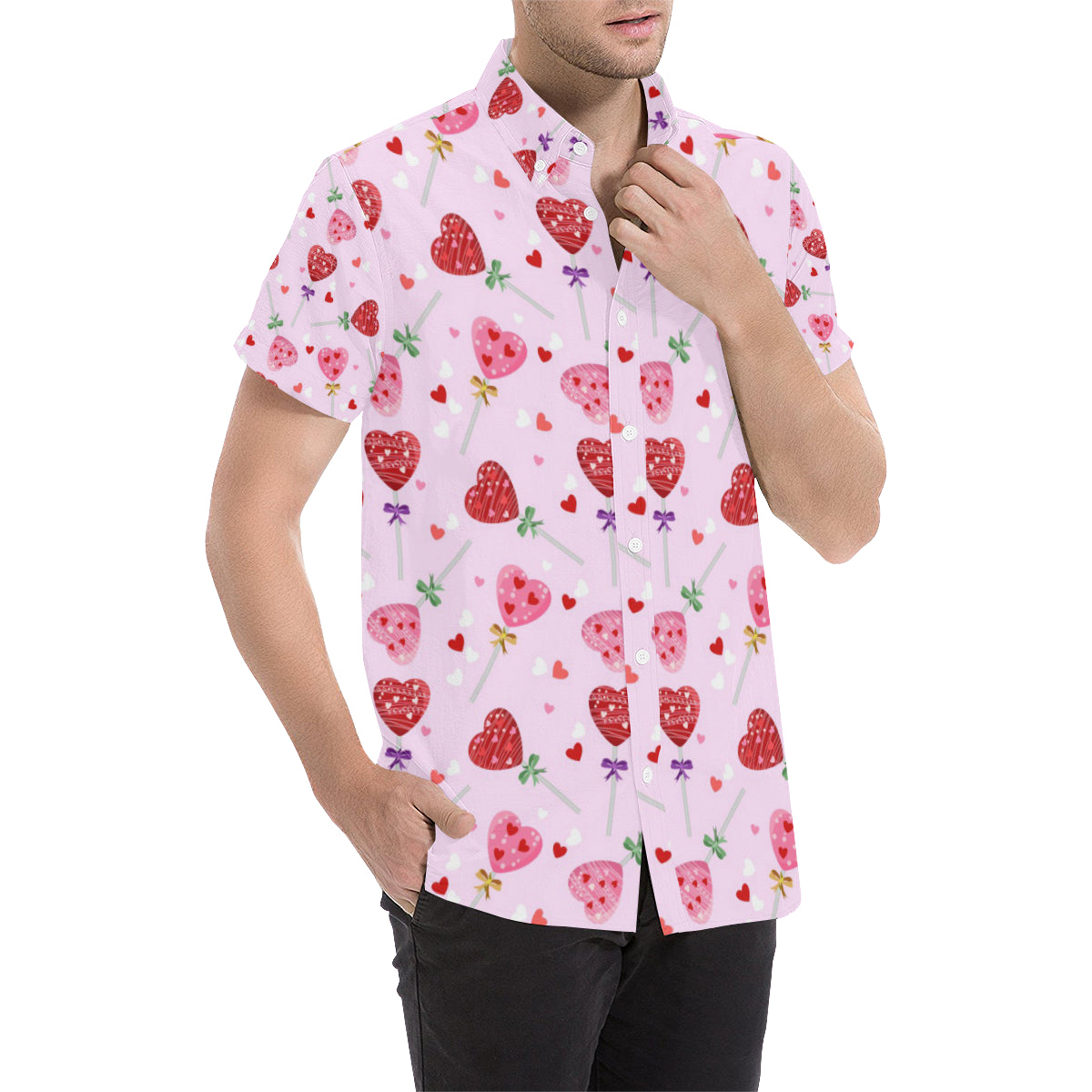 Lollipop Pattern Print Design LL07 Men's Short Sleeve Button Up Shirt