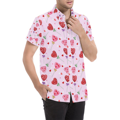 Lollipop Pattern Print Design LL07 Men's Short Sleeve Button Up Shirt