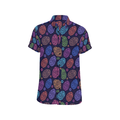 Easter Eggs Pattern Print Design RB012 Men's Short Sleeve Button Up Shirt