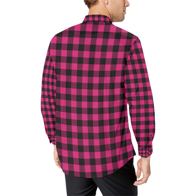 Pink Tartan Plaid Pattern Men's Long Sleeve Shirt