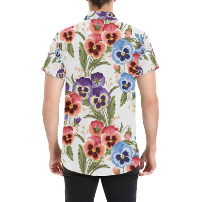 Pansy Pattern Print Design PS06 Men's Short Sleeve Button Up Shirt