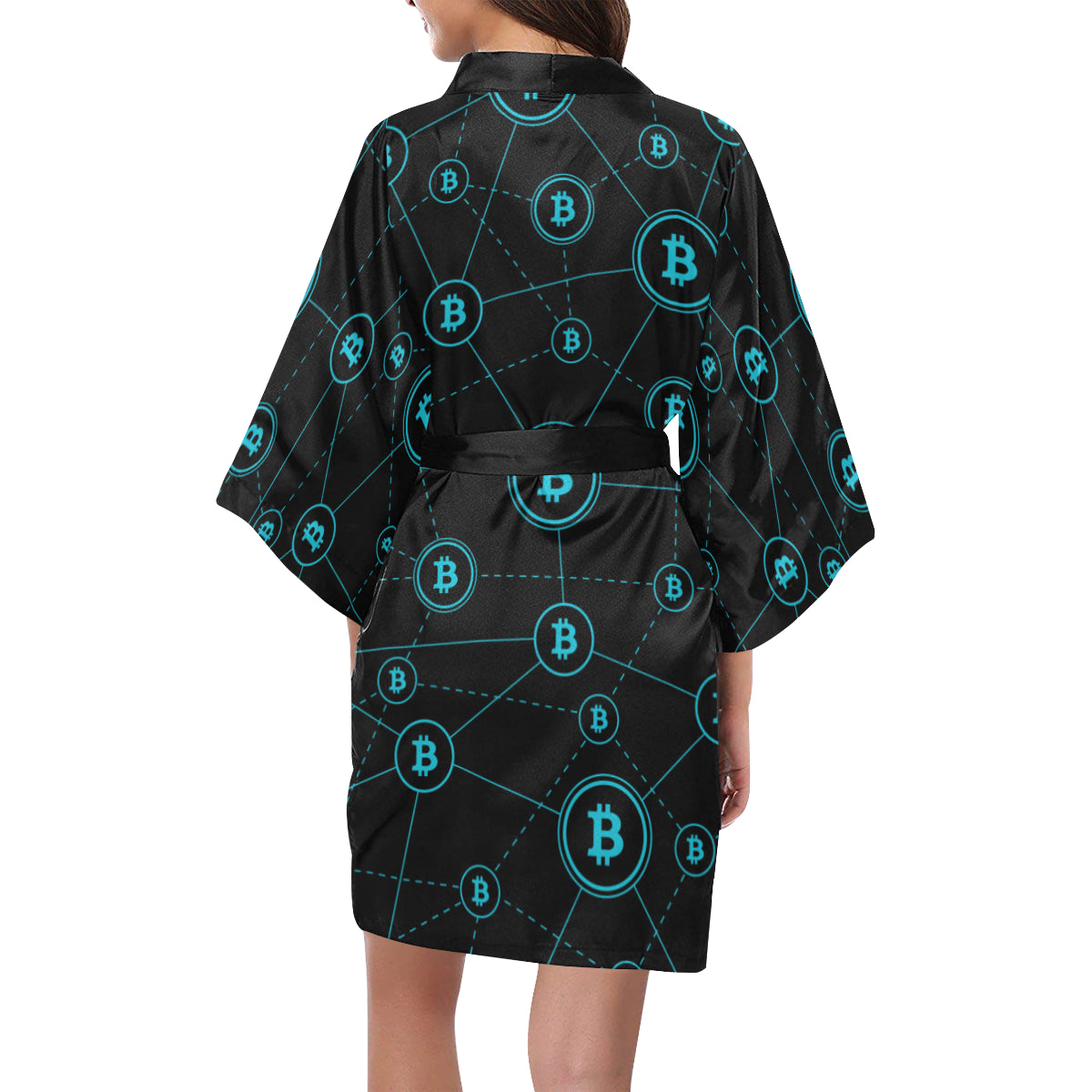 Cryptocurrency Pattern Print Design 01 Women's Short Kimono