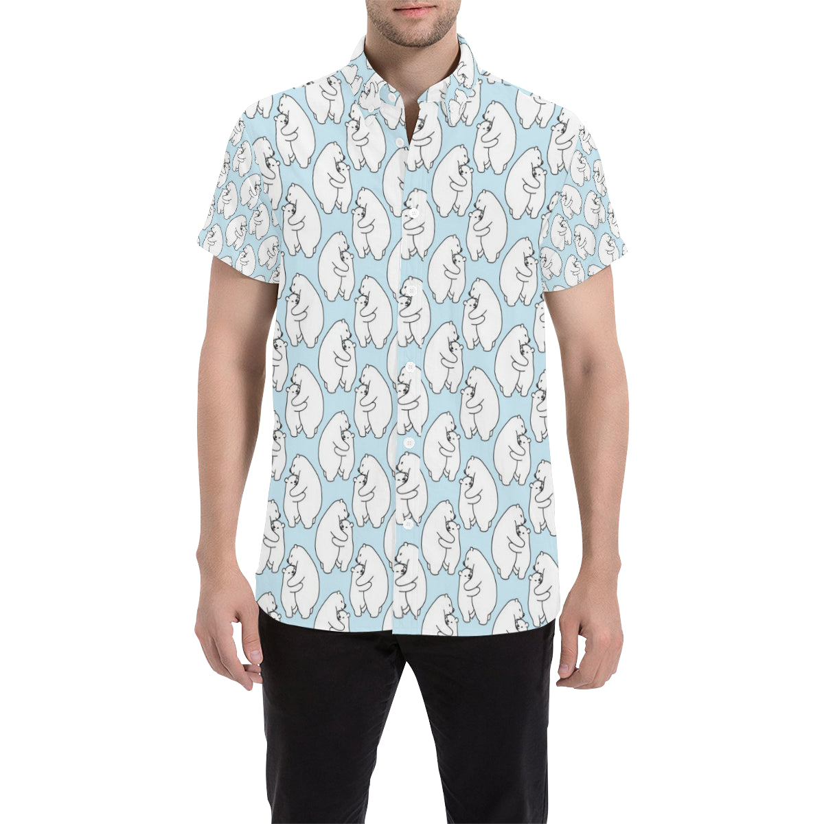 Polar Bear Pattern Print Design PB08 Men's Short Sleeve Button Up Shirt