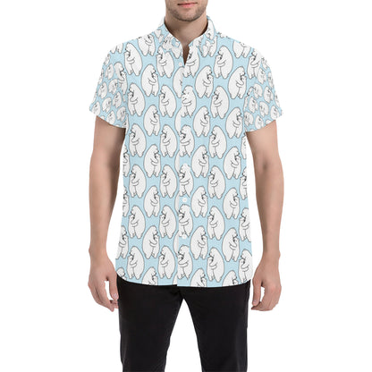 Polar Bear Pattern Print Design PB08 Men's Short Sleeve Button Up Shirt