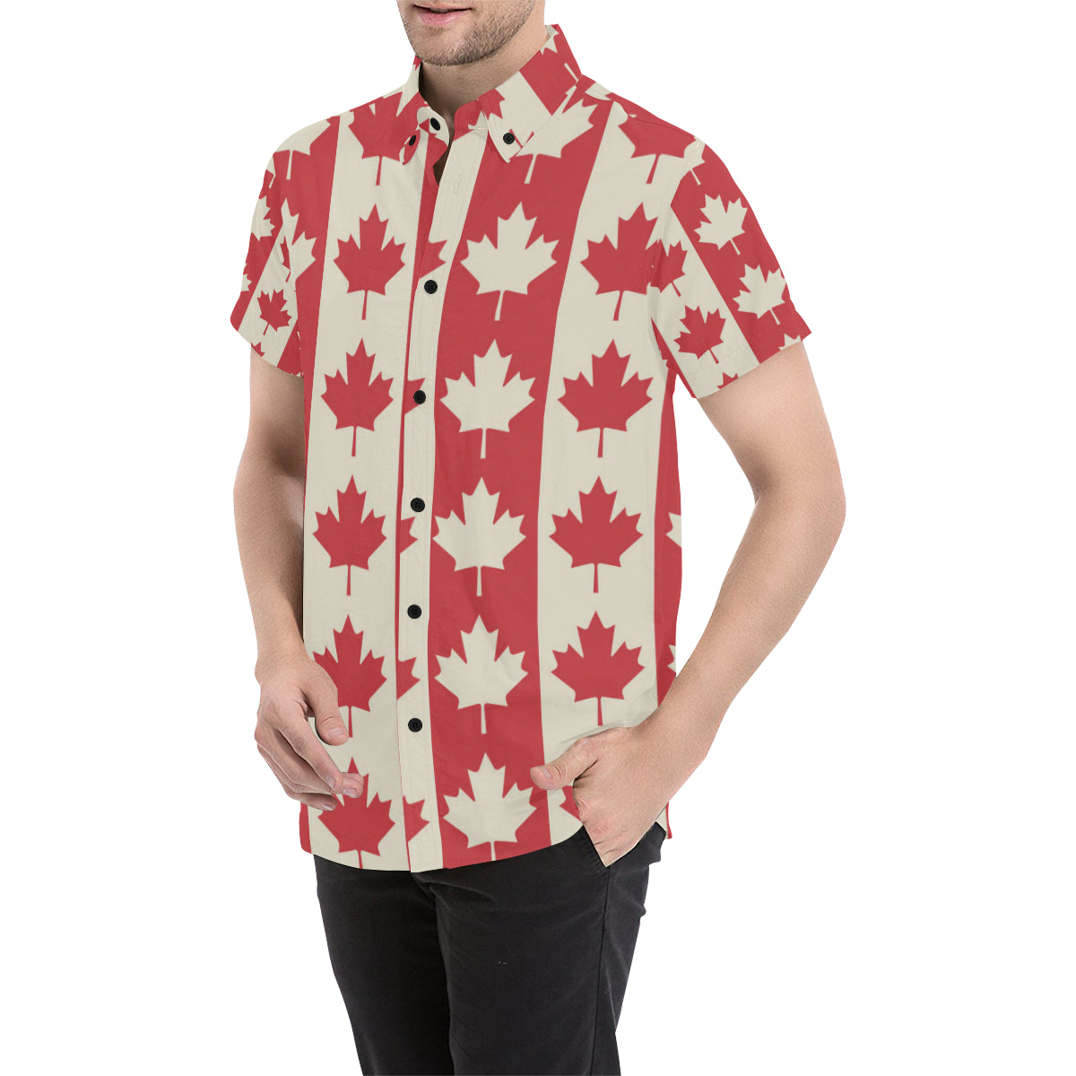 Maple Leaf Pattern Print Design 02 Men's Short Sleeve Button Up Shirt