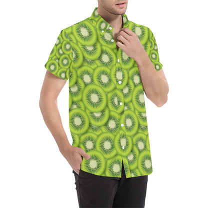 Kiwi Pattern Print Design KW01 Men's Short Sleeve Button Up Shirt