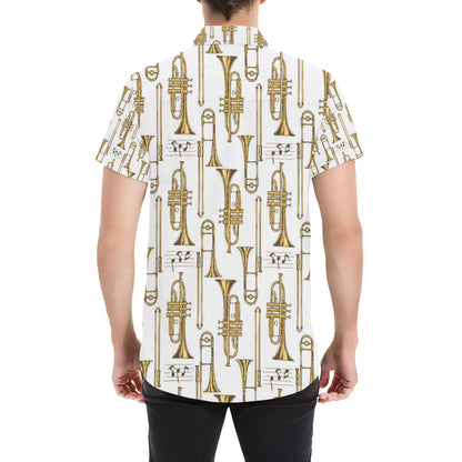 Trombone Pattern Print Design 04 Men's Short Sleeve Button Up Shirt