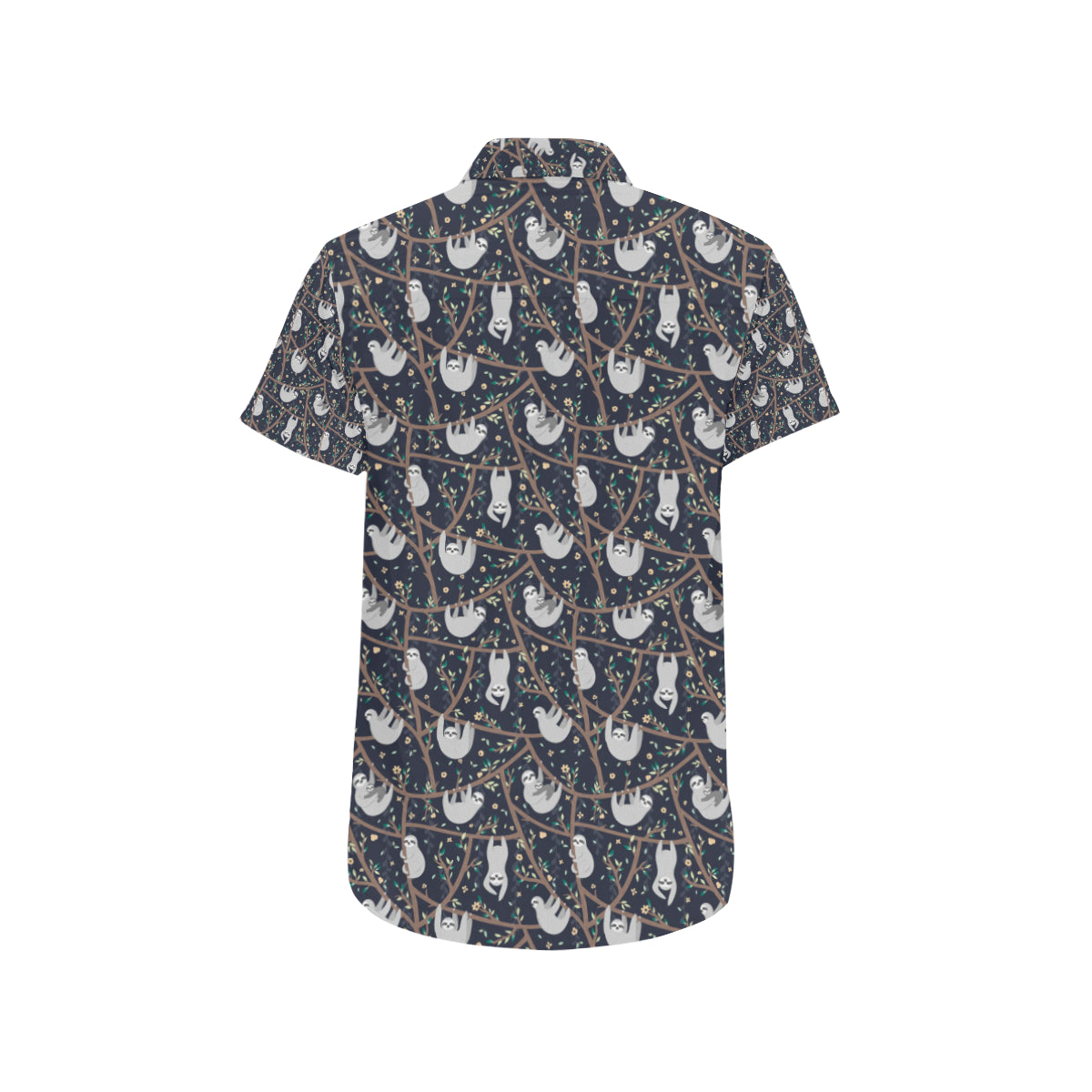 Sloth Happy Design Themed Print Men's Short Sleeve Button Up Shirt