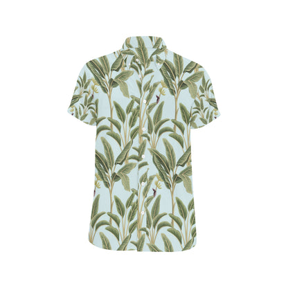 Banana Leaf Pattern Print Design BL03 Men's Short Sleeve Button Up Shirt