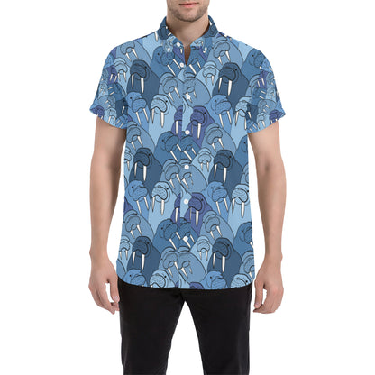 Walrus Pattern Print Design 01 Men's Short Sleeve Button Up Shirt