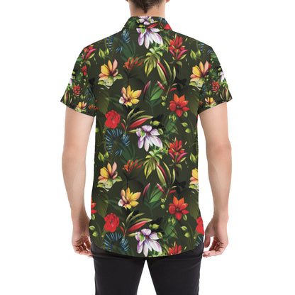 Magnolia Pattern Print Design 02 Men's Short Sleeve Button Up Shirt