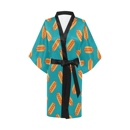 Hot Dog Pattern Print Design 03 Women's Short Kimono