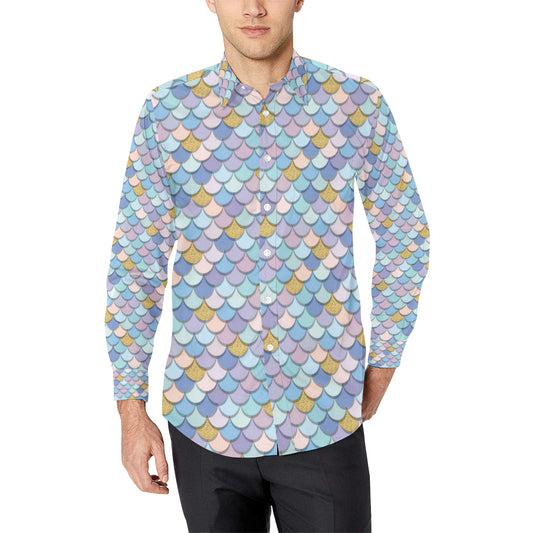 Mermaid Scales Pattern Print Design 05 Men's Long Sleeve Shirt