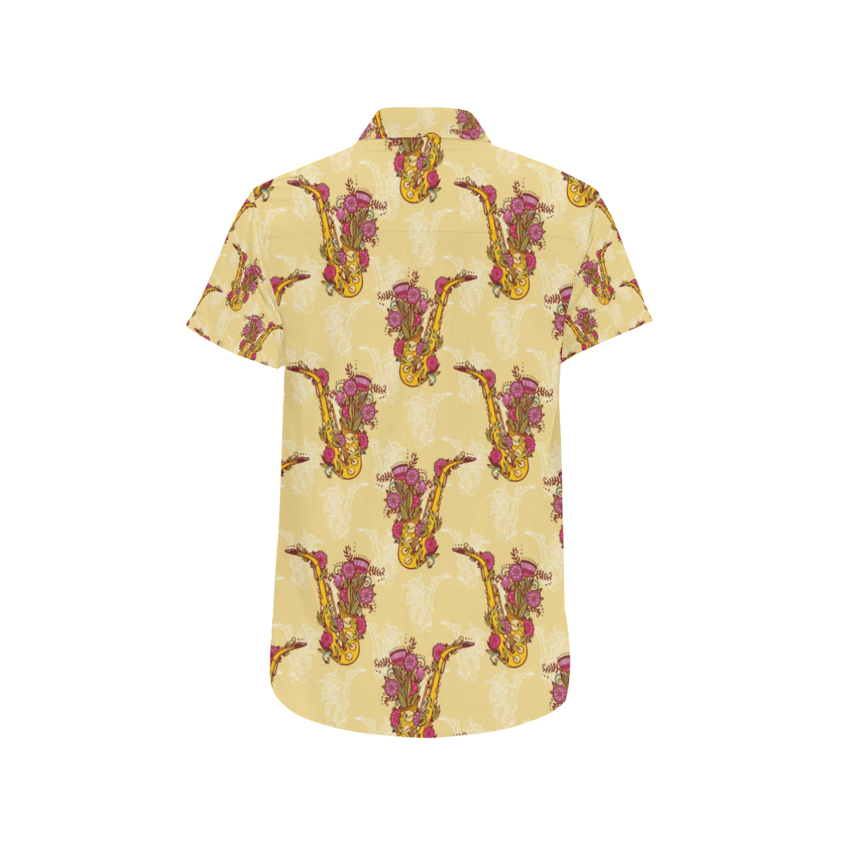 Saxophone Pattern Print Design 04 Men's Short Sleeve Button Up Shirt