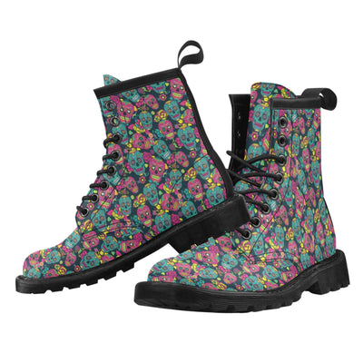 Sugar Skull Floral Design Themed Print Women's Boots