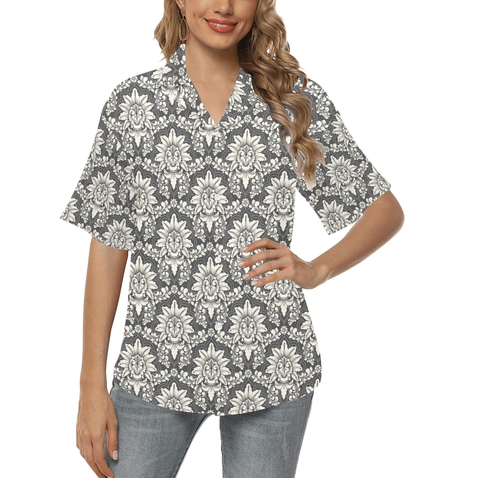 Damask Elegant Print Pattern Women's Hawaiian Shirt