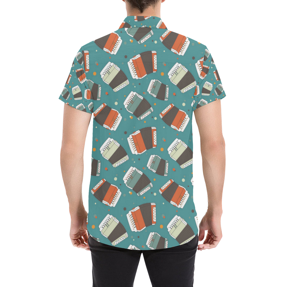 Accordion Pattern Print Design 02 Men's Short Sleeve Button Up Shirt
