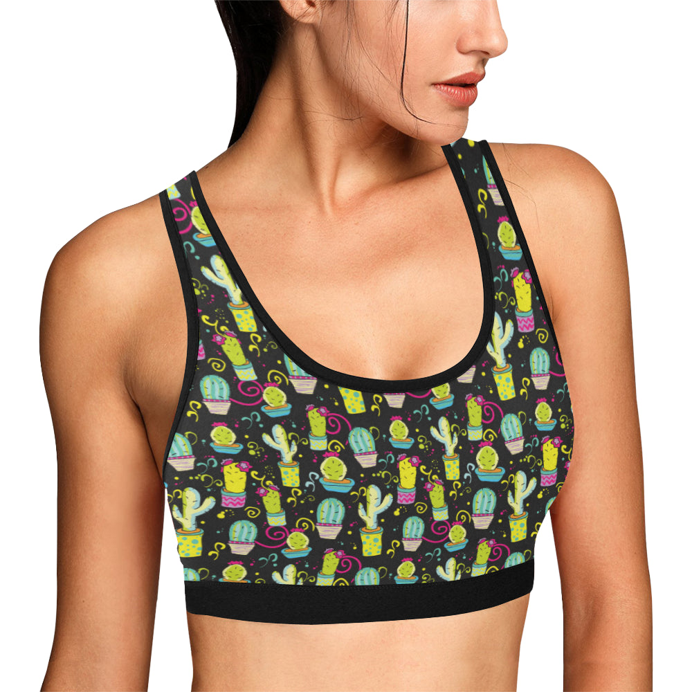Cactus Neon Style Print Pattern Sports Bra