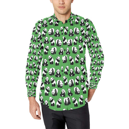 Panda Bear Pattern Themed Print Men's Long Sleeve Shirt