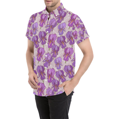 Iris Pattern Print Design IR05 Men's Short Sleeve Button Up Shirt