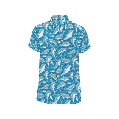 Dolphin Cute Print Pattern Men's Short Sleeve Button Up Shirt