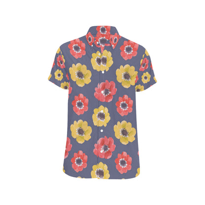 Anemone Pattern Print Design AM010 Men's Short Sleeve Button Up Shirt