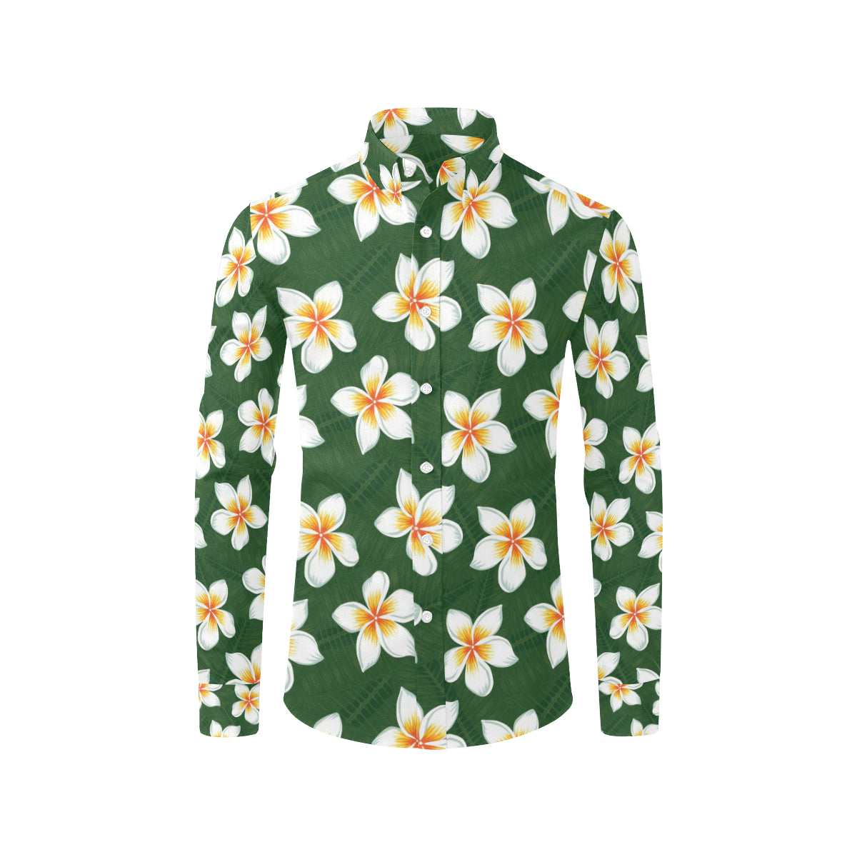 White Plumeria Pattern Print Design PM020 Men's Long Sleeve Shirt