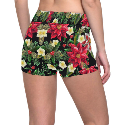 Poinsettia Pattern Print Design POT05 Yoga Shorts