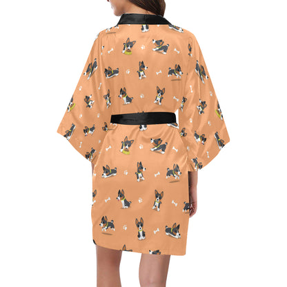 Basenji Pattern Print Design 01 Women's Short Kimono