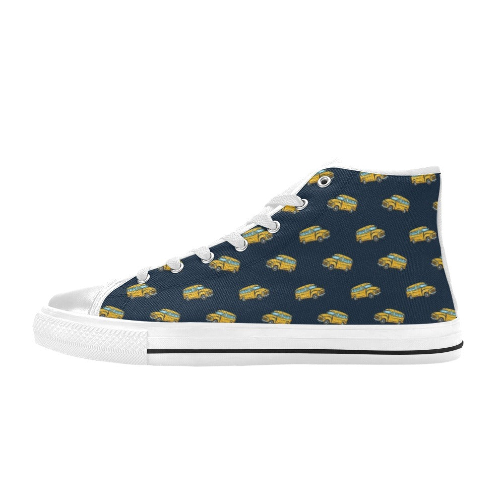 School Bus Print Design LKS304 High Top Women's White Shoes