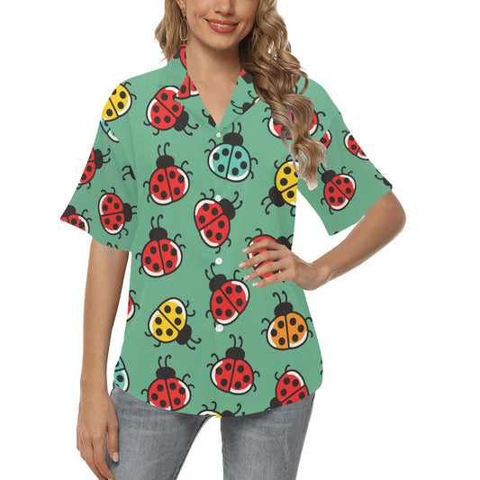 Ladybug Pattern Print Design 02 Women's Hawaiian Shirt