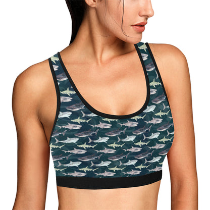 Shark Pattern Print Sports Bra