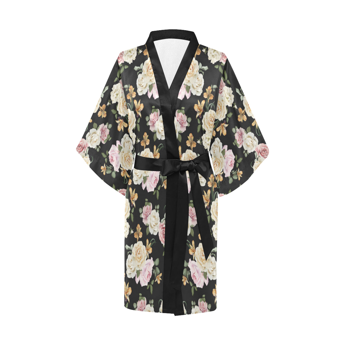 Rose Pattern Print Design A01 Women's Short Kimono